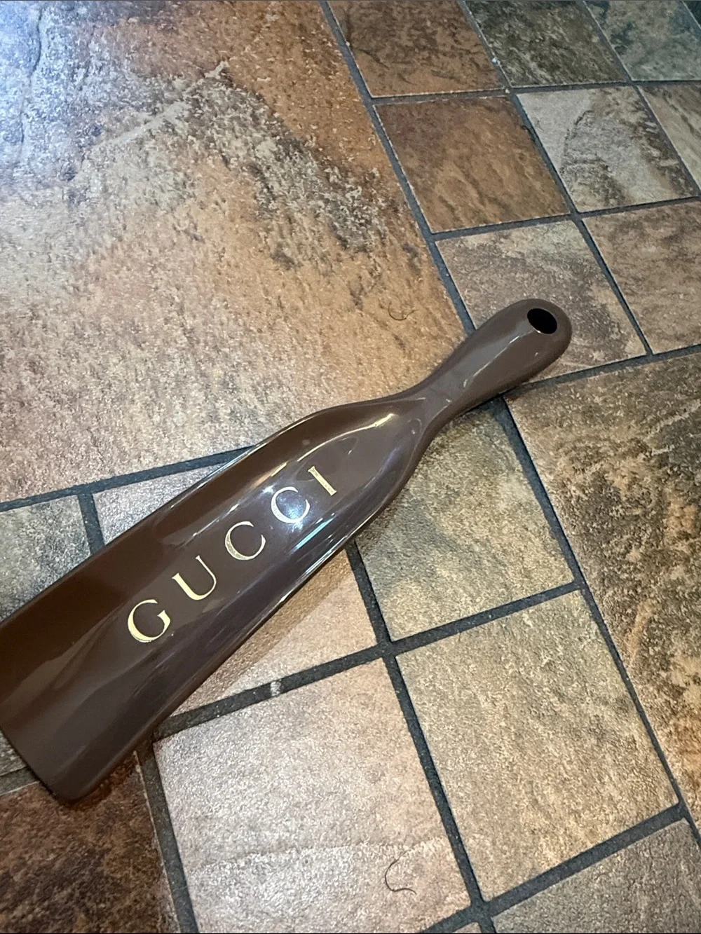 Gucci Brown Shoe Horn with Gold GUCCI Lettering